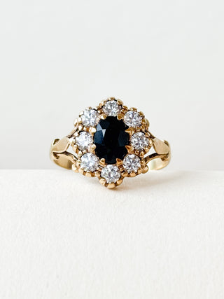 Sapphire & CZ Cluster Ring | 9ct Gold | Size O | 2.84g