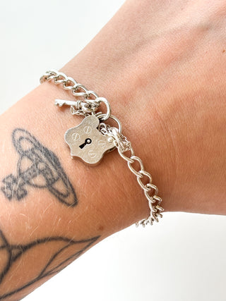 Silver Heart Padlock Bracelet | 925 Silver | 8-Inch | 9.94g