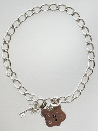 Silver Heart Padlock Bracelet | 925 Silver | 8-Inch | 9.94g