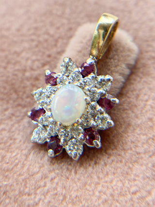 Precious Opal, Pink Sapphire & CZ Pendant | 9ct | 1.42g | 18–20-Inch Diamond Anchor Chain