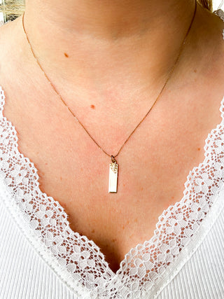 Engraved Rectangle Pendant with Fine Cable Link Chain | 9ct Gold | 18-Inch | 1.26g
