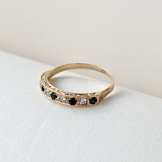 Natural Sapphire and CZ Band | 9ct Gold | Size O | 1.51g