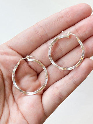Silver Textured Hoop Earrings | 925 Silver | 4.05g