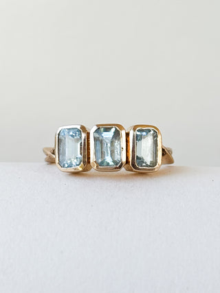 Aquamarine Rectangle Trilogy Ring | 9ct Gold | Size N½ | 2.71g