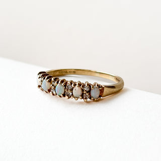 Eternity Ring | 9ct Gold | Natural Opal + Diamond | Size O | 1.56g