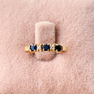 Natural Diamond and Sapphire Half Eternity | 14K Gold | Size N½ | 1.8g