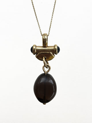 Sapphire Cabochon & Smoky Quartz Pendant | 9ct Gold | 4.50g