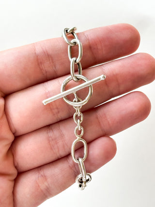 Silver T-Bar Cable Link Bracelet | 925 Silver | 7.7-Inch | 9.87g