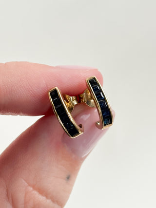 Sapphire Half Hoop Earrings | 9ct Gold | 1.57g