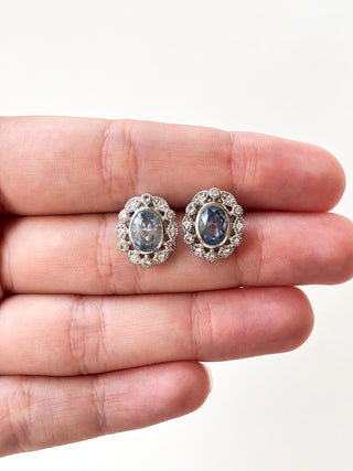 Blue Stone Cluster Earrings | 925 Silver | 3.72g