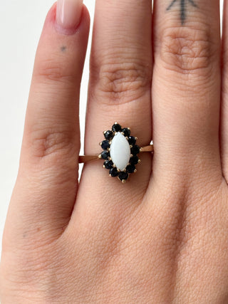 Sapphire & Precious Opal Marquis Ring | 9ct Gold | Size P | 3.37g