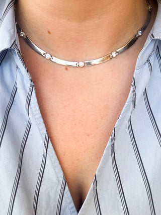 Bar Link Bezel Set CZ Necklace | 925 Silver | 24.45g | 16inches