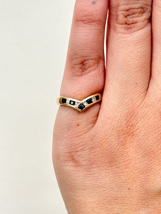 Diamond & Sapphire Chevron Ring | 9ct Gold | Size H½ | 1.76g