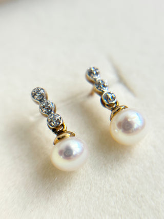 Sea Pearl Diamond Drop Earrings | 9ct Gold | 1.28g