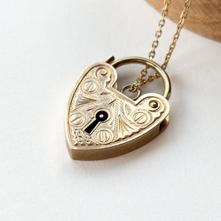 Large engraved Large Lock (2 × 3cm, 3.25g) | 9ct Gold | 18" Fine Cable Link Chain