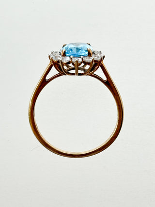 Topaz & Moissanite Cluster Ring | 9ct Gold | Size R | 2.61g
