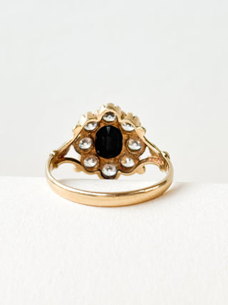 Sapphire & CZ Cluster Ring | 9ct Gold | Size O | 2.84g