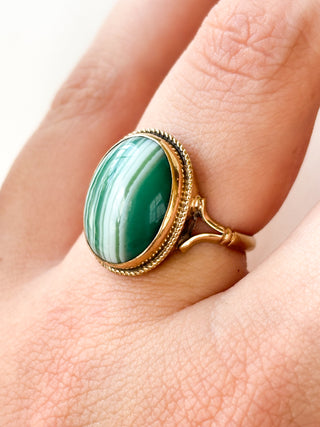 Oval Banded Agate Ring | 9ct Gold | 3.39g | Size Q