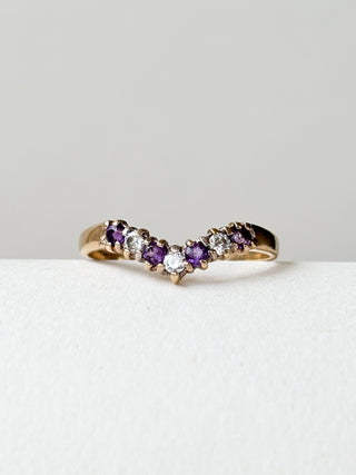 CZ & Amethyst Chevron Ring | 9ct Gold | Size J | 1.59g