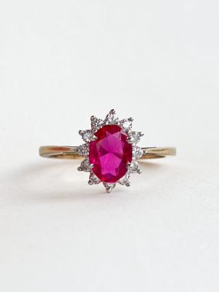 Pink Glass Solitaire Ring | 9ct Gold | Size O | 2.81g