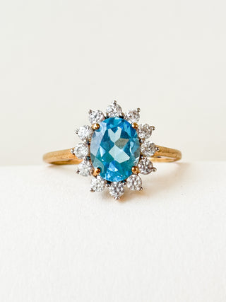 Topaz & Moissanite Cluster Ring | 9ct Gold | Size R | 2.61g
