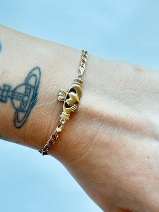 Claddagh Curb Bracelet | 9ct Gold | 4.13g | 7.87in