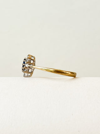 CZ & Blue Glass Marquis Ring | 9ct Gold | Size Q | 2.00g