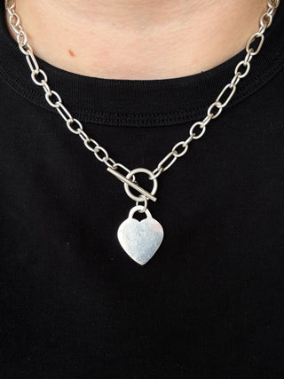 Love Heart T-Bar Chain | 925 Silver | 17.5-Inch | 25.51g
