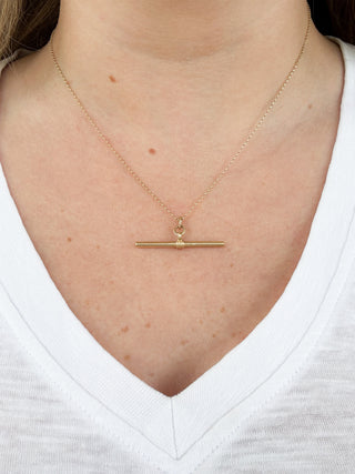 Solid T-Bar Pendant | 9ct Gold | 18-Inch Fine Cable Link Chain | 1.92g