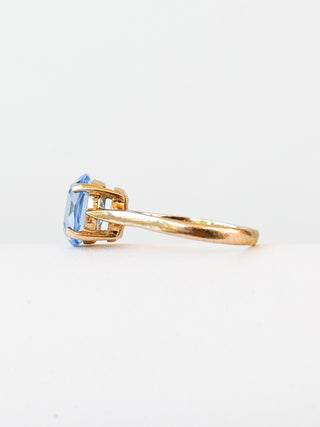 Blue Glass Oval Solitaire Ring | 9ct Gold | Size O | 2.52g