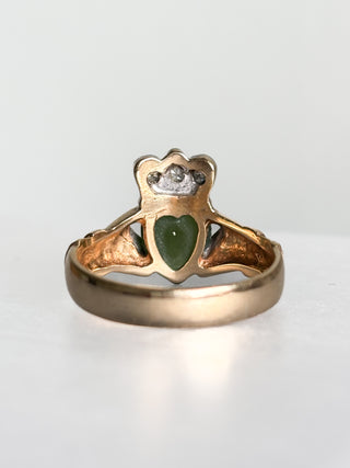 Diamond & Jade Claddagh Ring | 14ct Gold | Size T | 5.96g