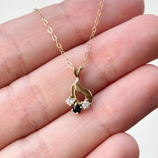 Synthetic Sapphire and Cz Pendant | 9ct Gold | 1.5cm | 0.84g with 16" chain