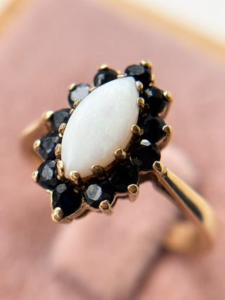 Sapphire & Precious Opal Marquis Ring | 9ct Gold | Size P | 3.37g