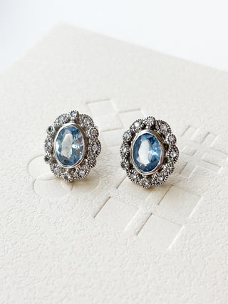 Blue Stone Cluster Earrings | 925 Silver | 3.72g