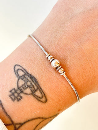 Snake Chain Bracelet with Trilogy Bead | Sterling Silver | 4.90g | 7 inches