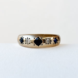 Sapphire & diamonds  Starburst Ring | 9ct Gold | Size M | 2.62g