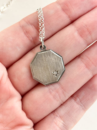 Octagon CZ Pendant | 925 Silver | 18-Inch Fine Cable Link Chain | 2.22g