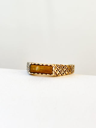 Tiger’s Eye Bar Signet Ring | 9ct Gold | 1.42g | Size L½
