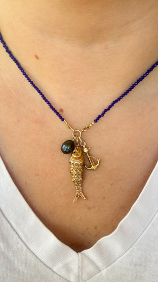 Fish Charm Pendant | 9ct Gold | 18-Inch Diamond Anchor Chain | 4.53g