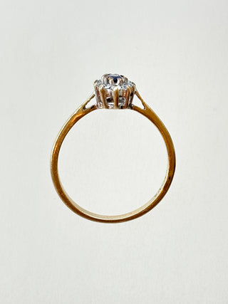 CZ & Blue Glass Marquis Ring | 9ct Gold | Size Q | 2.00g