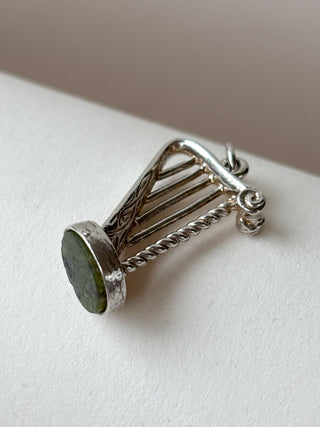 Harp Pendant | Cable Link Chain 18-20in | 925 Silver | Green Connemara Marble | 8.00g