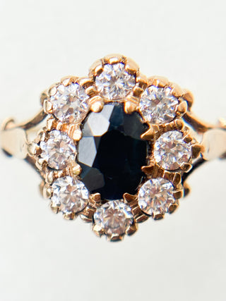 Sapphire & CZ Cluster Ring | 9ct Gold | Size O | 2.84g