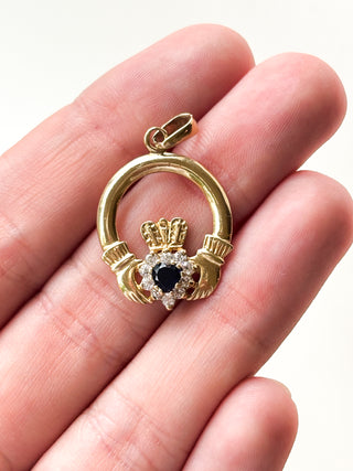 CZ & Sapphire Claddagh Pendant 2.38g | Diamond Anchor Chain 0.80g | 9ct