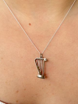 Harp Pendant | Cable Link Chain 18-20in | 925 Silver | Green Connemara Marble | 8.00g