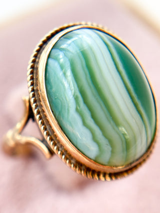 Oval Banded Agate Ring | 9ct Gold | 3.39g | Size Q