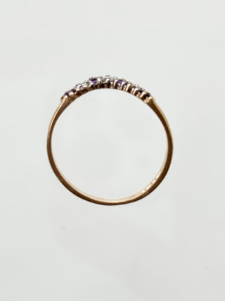 CZ & Amethyst Chevron Ring | 9ct Gold | Size J | 1.59g