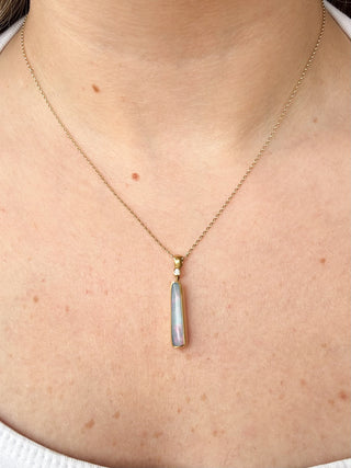 Diamond & Natural Opal Bezel Set Pendant | 18ct Gold | 18-Inch Curb Link Chain | 3cm