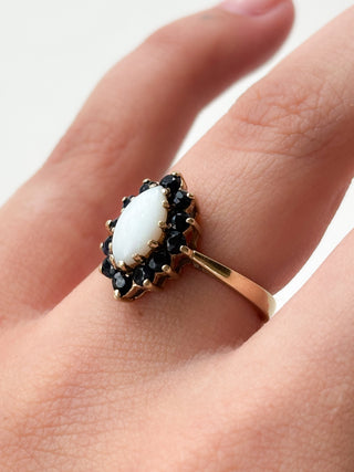 Sapphire & Precious Opal Marquis Ring | 9ct Gold | Size P | 3.37g