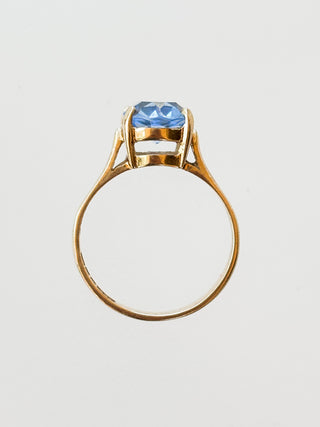 Blue Glass Oval Solitaire Ring | 9ct Gold | Size O | 2.52g