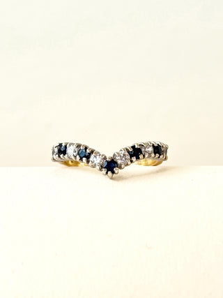 Sapphire & CZ Chevron Ring | 9ct Gold | Size J | 1.83g